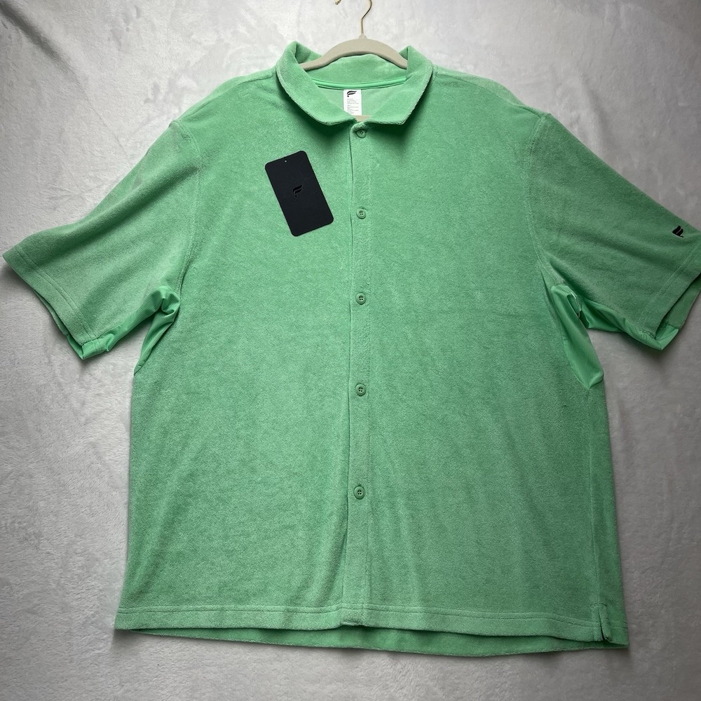 Fabletics The Island Terry Button Up Shirt Mens Size XL Green Beach Coastal NEW